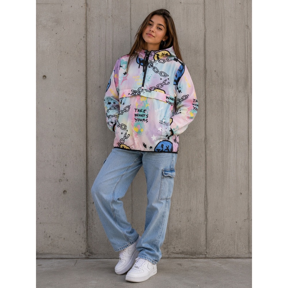 Reason Jacket Mens NYC Graffiti Street Art Windbreaker Pastel Tie Dye Anorak XL